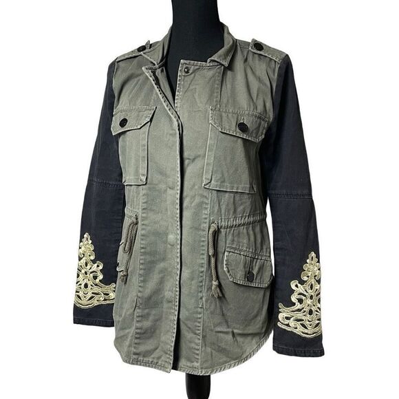 Anthropologie Sanctuary Green and Black Embroidered Utility Anorak Jacket - Picture 1 of 8